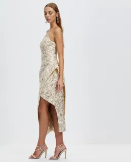 Bariano Adelina Metallic Midi Dress Gold Size 10 for rent on The Volte - image 3