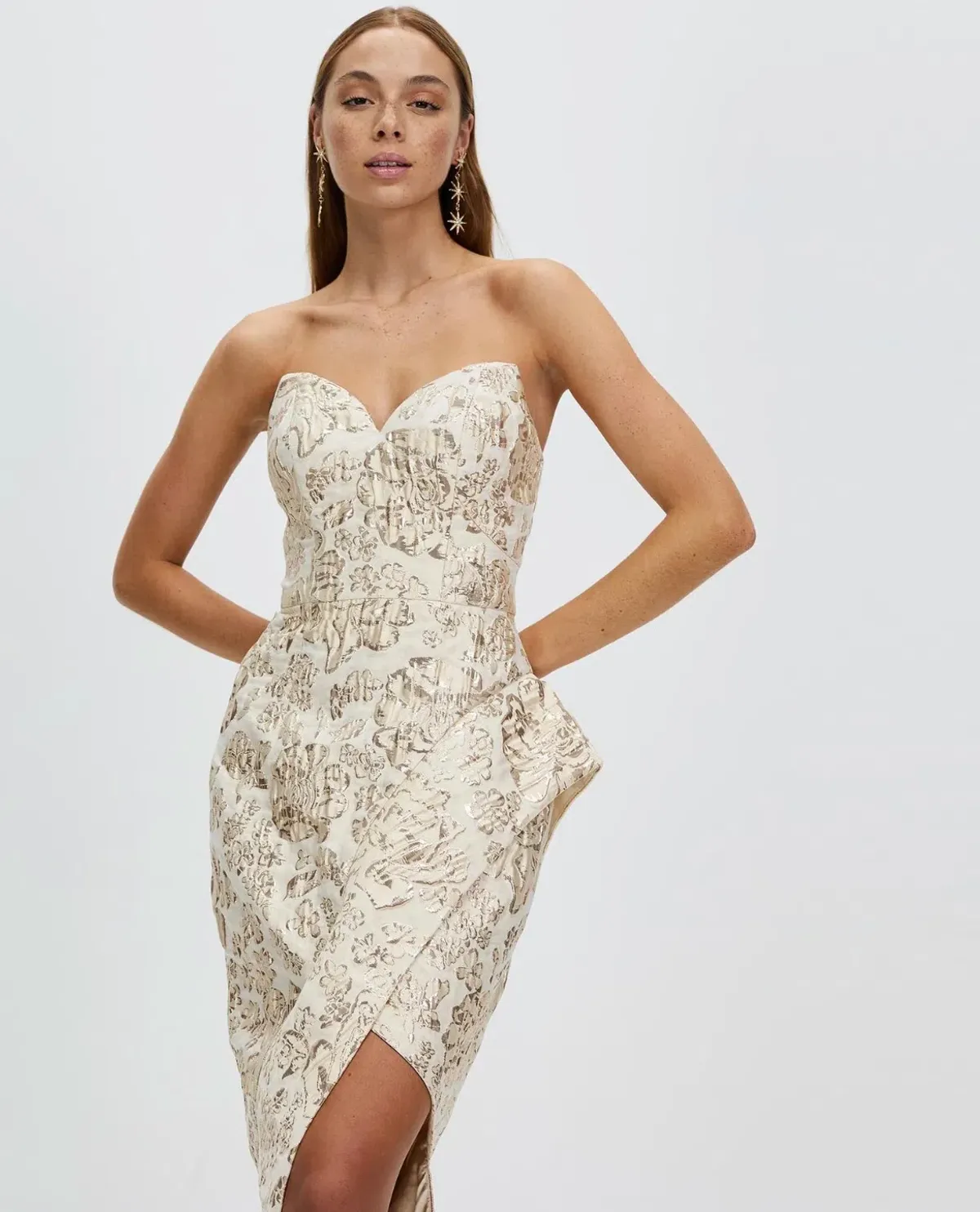 Bariano Adelina Metallic Midi Dress Gold Size 10 - Image 2