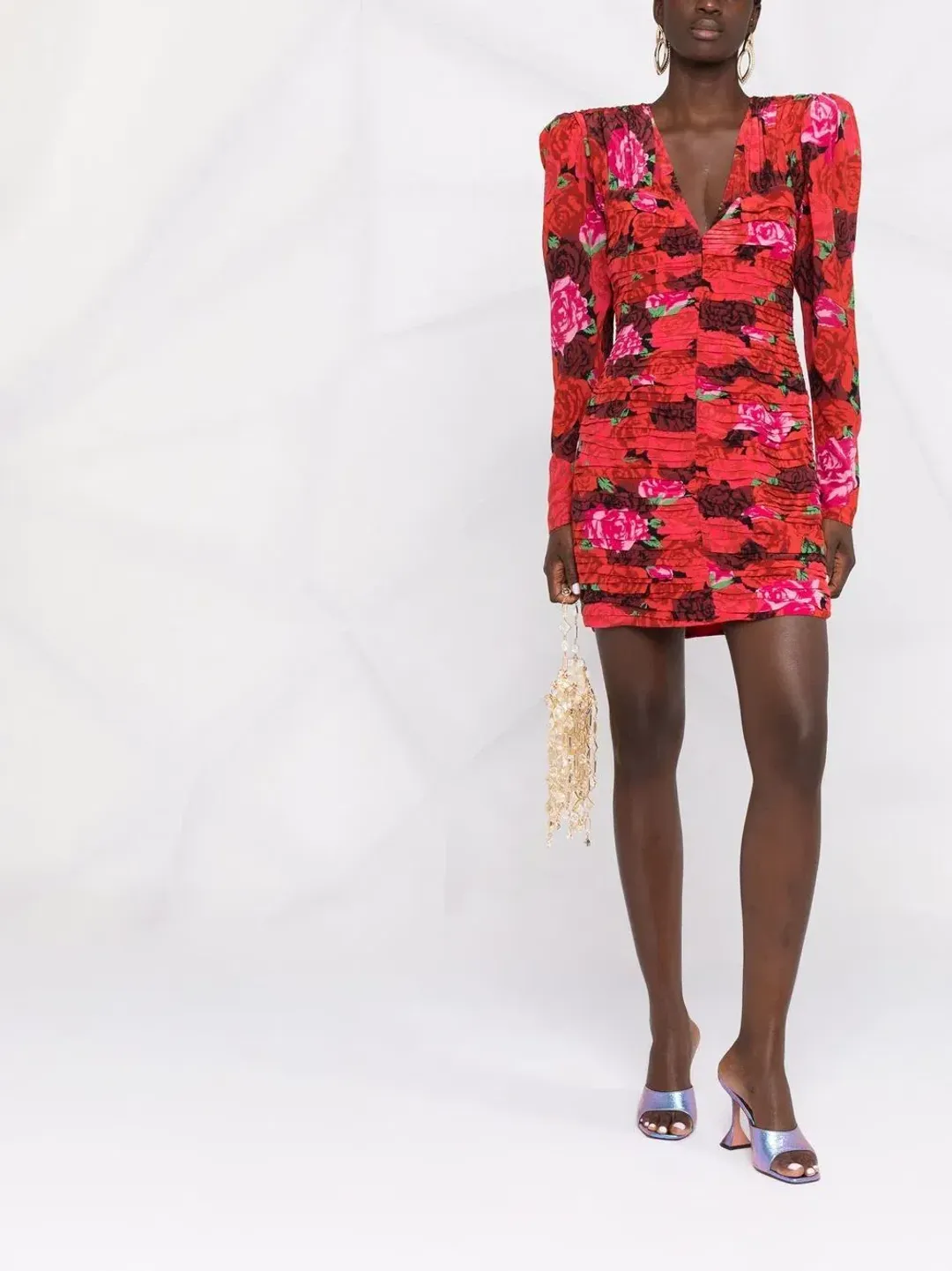 Magda Butrym Red Ruched Floral-print Silk Mini Dress Size XS for rent on The Volte - main image