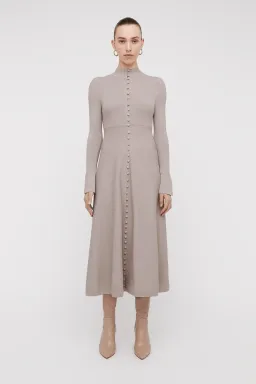 Scanlan Theodore Crepe Knit Button Dress Oyster Size 8 for rent on The Volte - image 1