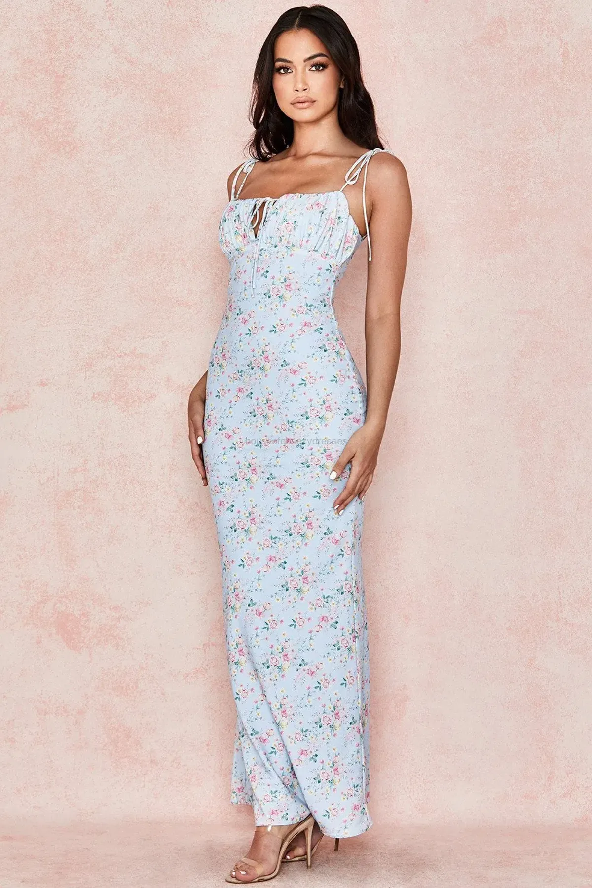 House of CB Raphael Maxi Dress Pale Blue Floral Summer Size 10 - Image 2
