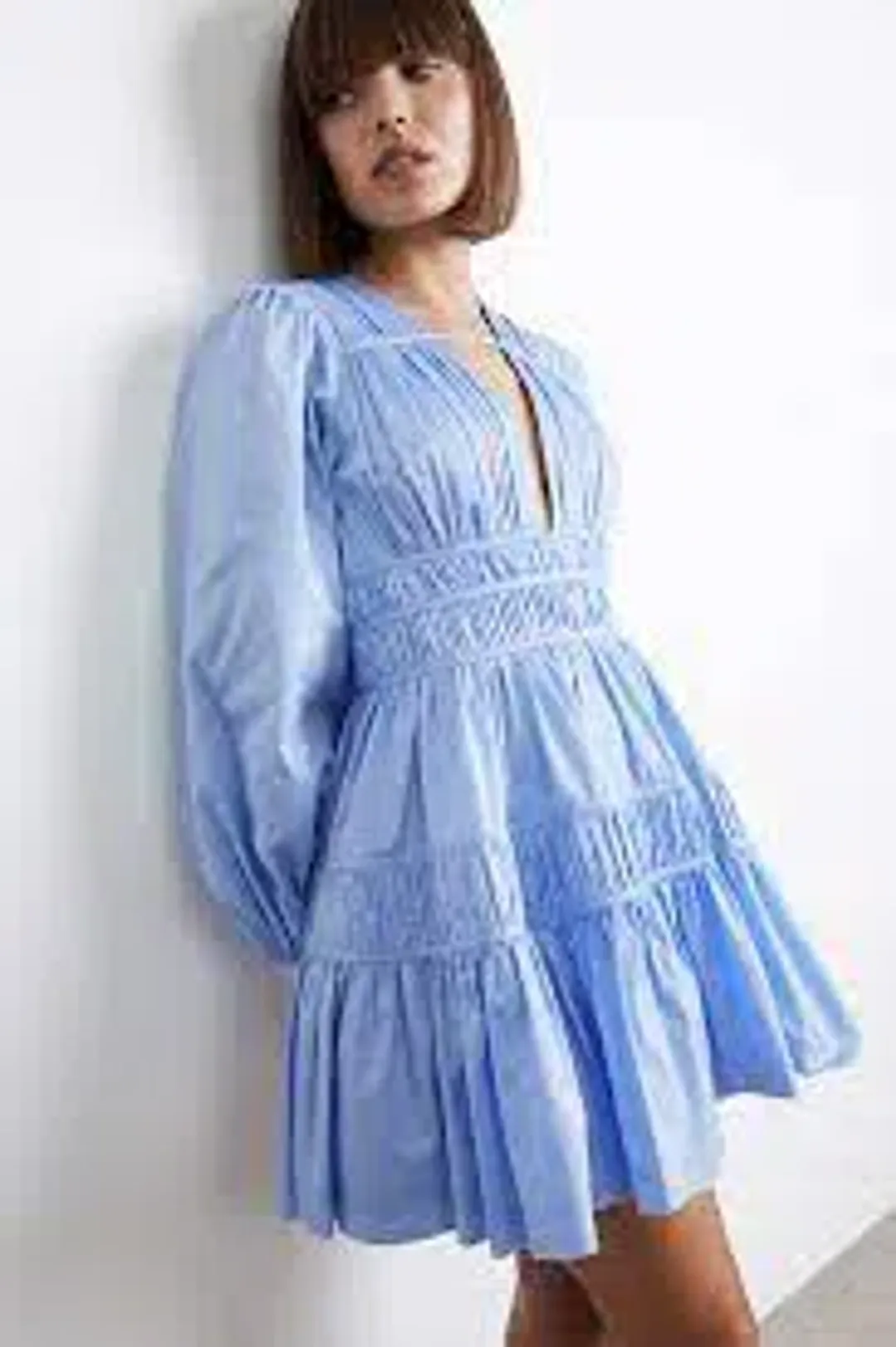 Aje Fallingwater Gathered Mini Dress Powder Blue Size 10 for rent on The Volte - main image