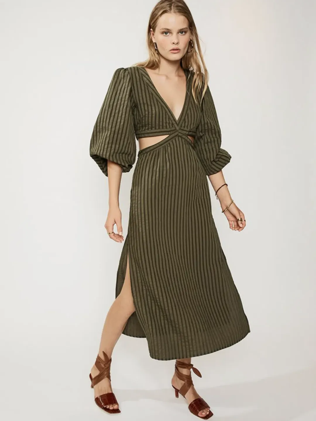 Suboo Queenie Cut Out Dress Olive Green Size 8 for rent on The Volte - main image
