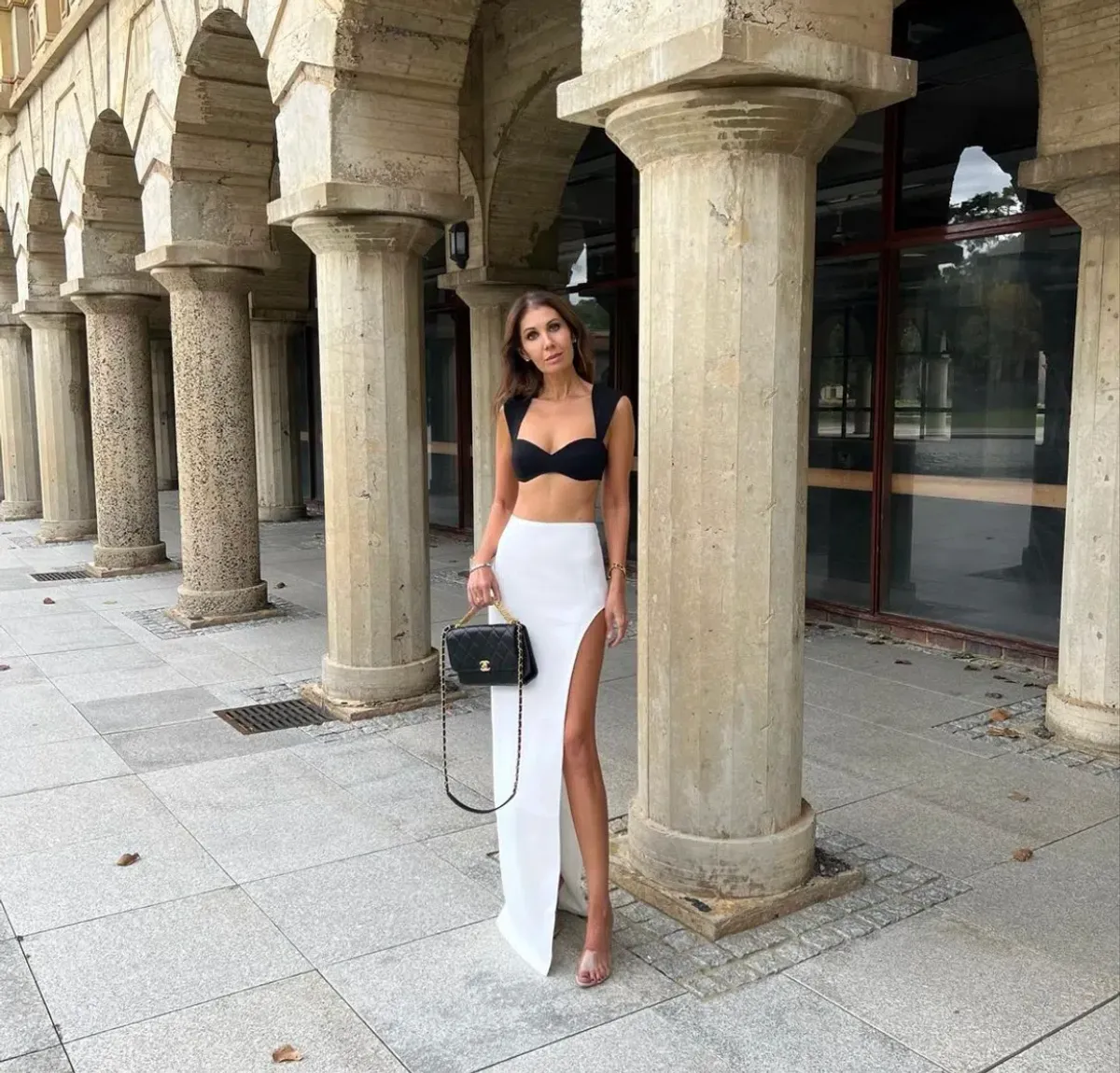 Monot Crepe Bra Top Black & Maxi Skirt White Set Size 0 - Image 7