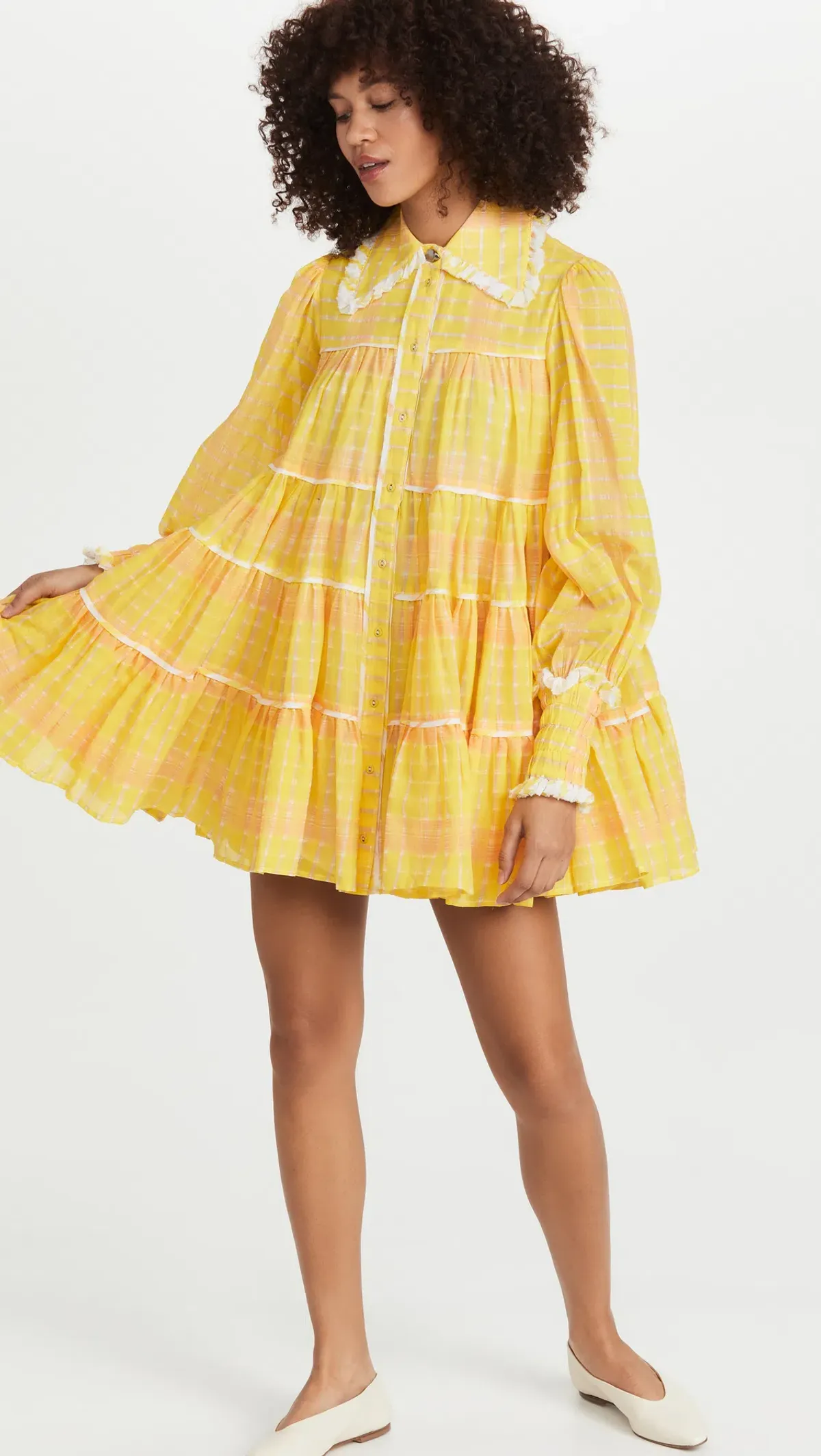 Aje Wilderness Smock Mini Dress Yellow Size 8 for rent on The Volte - main image