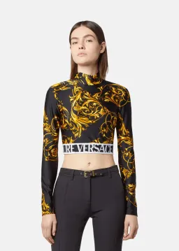 Versace Garland Crop Top and Leggings Set Black/Print Size 8 for rent on The Volte - image 2