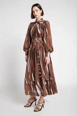 Aje Aurora Belted Midi Dress Print Size 14 for rent on The Volte - image 1