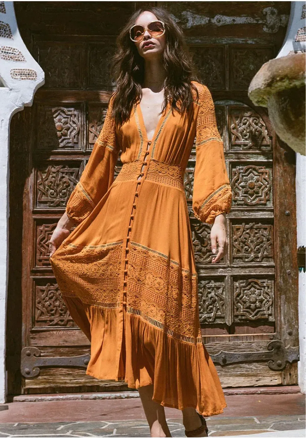 Spell Olivia Luxe Lace Midi Dress Maple Size XS - Image 3