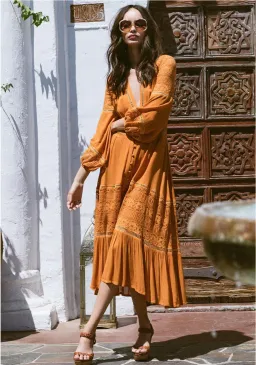 Spell Olivia Luxe Lace Midi Dress Maple Size XS for rent on The Volte - image 1