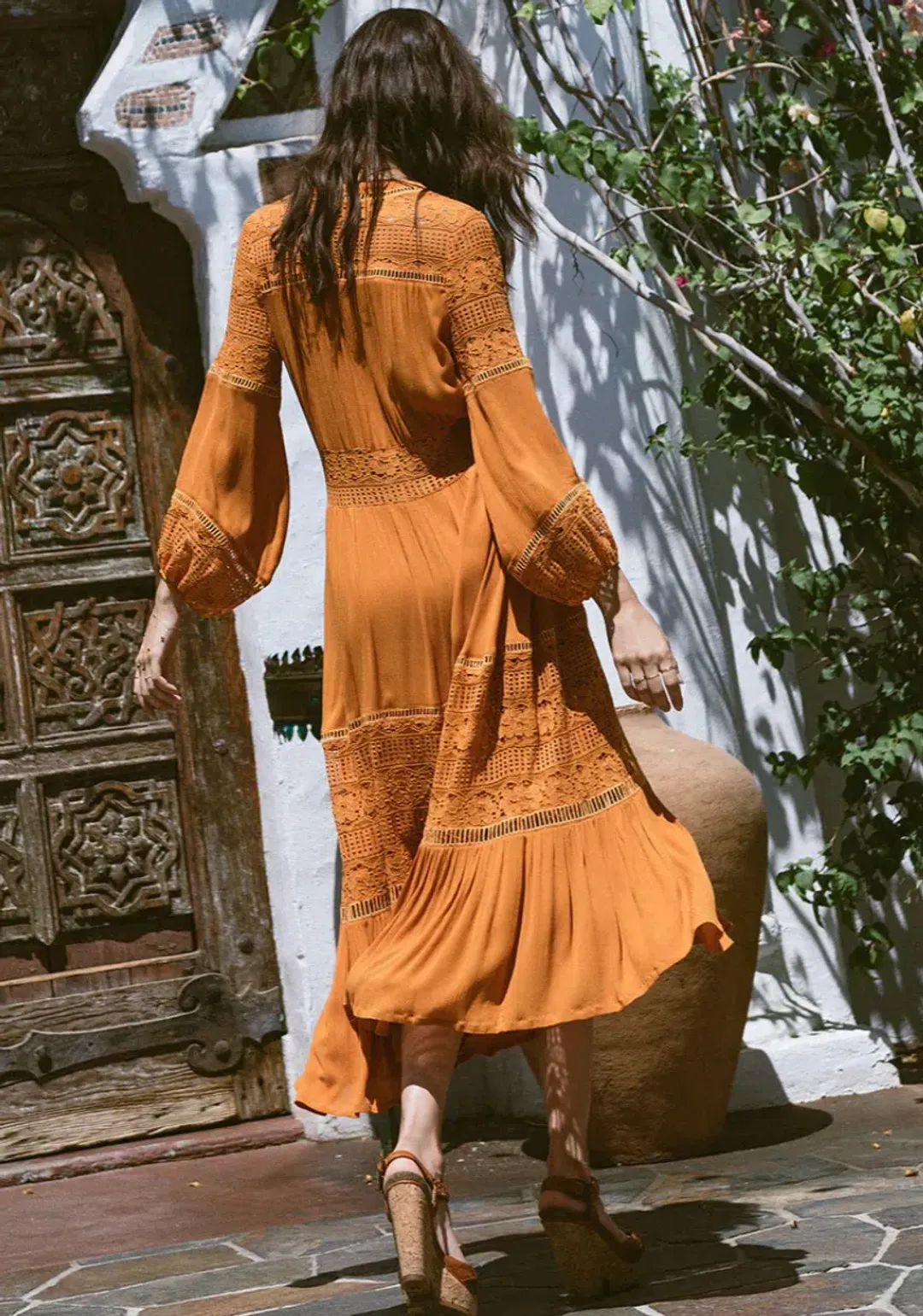 Spell Olivia Luxe Lace Midi Dress Maple Size XS for rent on The Volte - main image