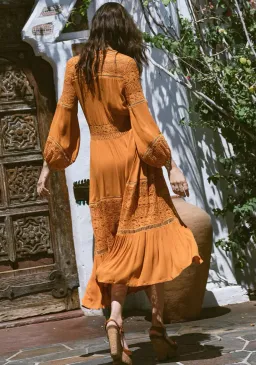 Spell Olivia Luxe Lace Midi Dress Maple Size XS for rent on The Volte - image 2