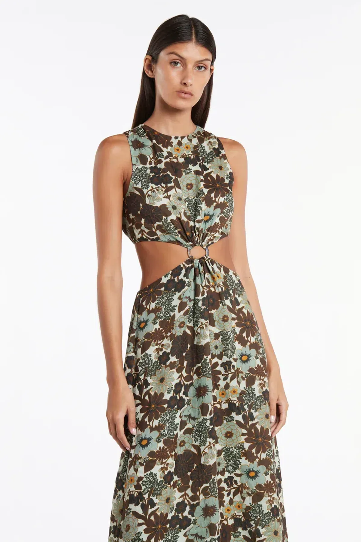 Sir the Label Constantine Cut Out Midi Dress Print Size AU 10 - Image 2