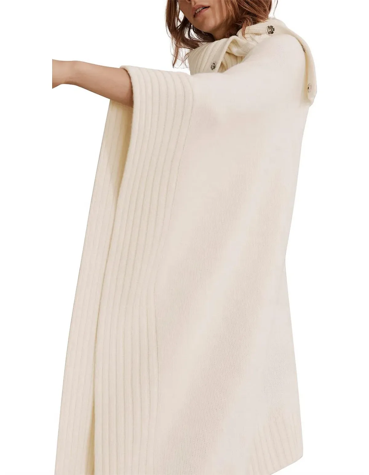 Country Road Button Detail Poncho Cream One Size - Image 2