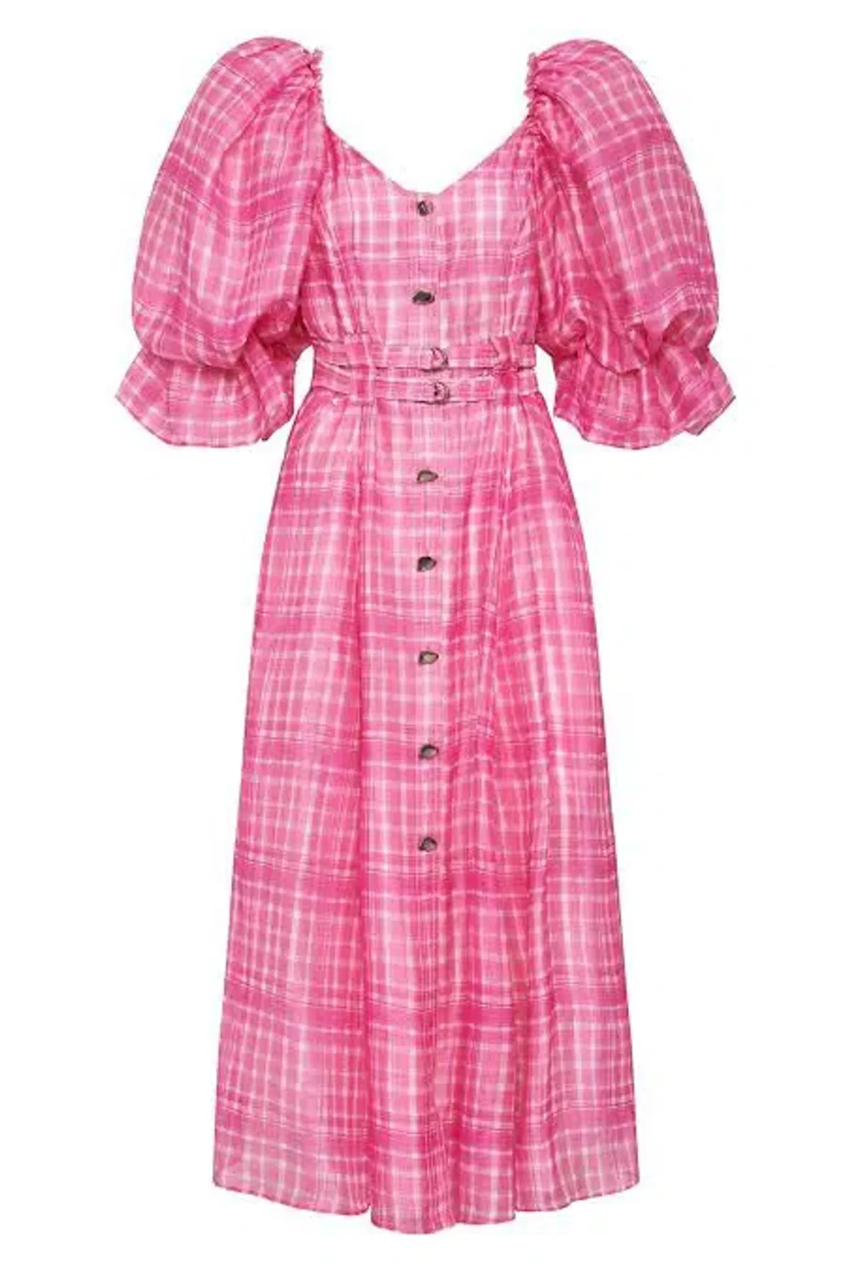 Aje Bungalow Puff Sleeve Midi Dress Pink Check Size 6 - Image 7