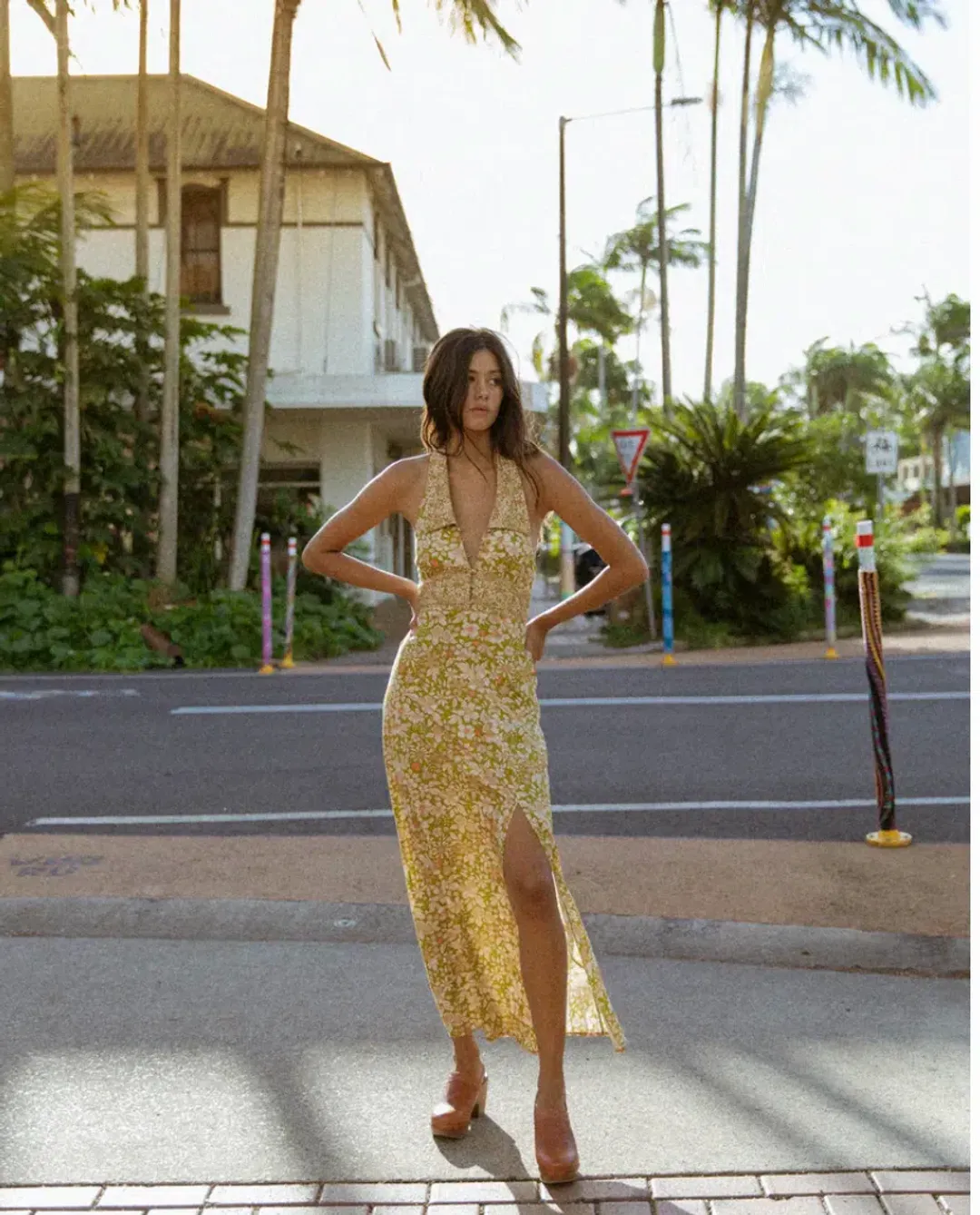 Golden Brown The Label Moneypenny Dress Bloom Yellow Size AU 6 for rent on The Volte - main image