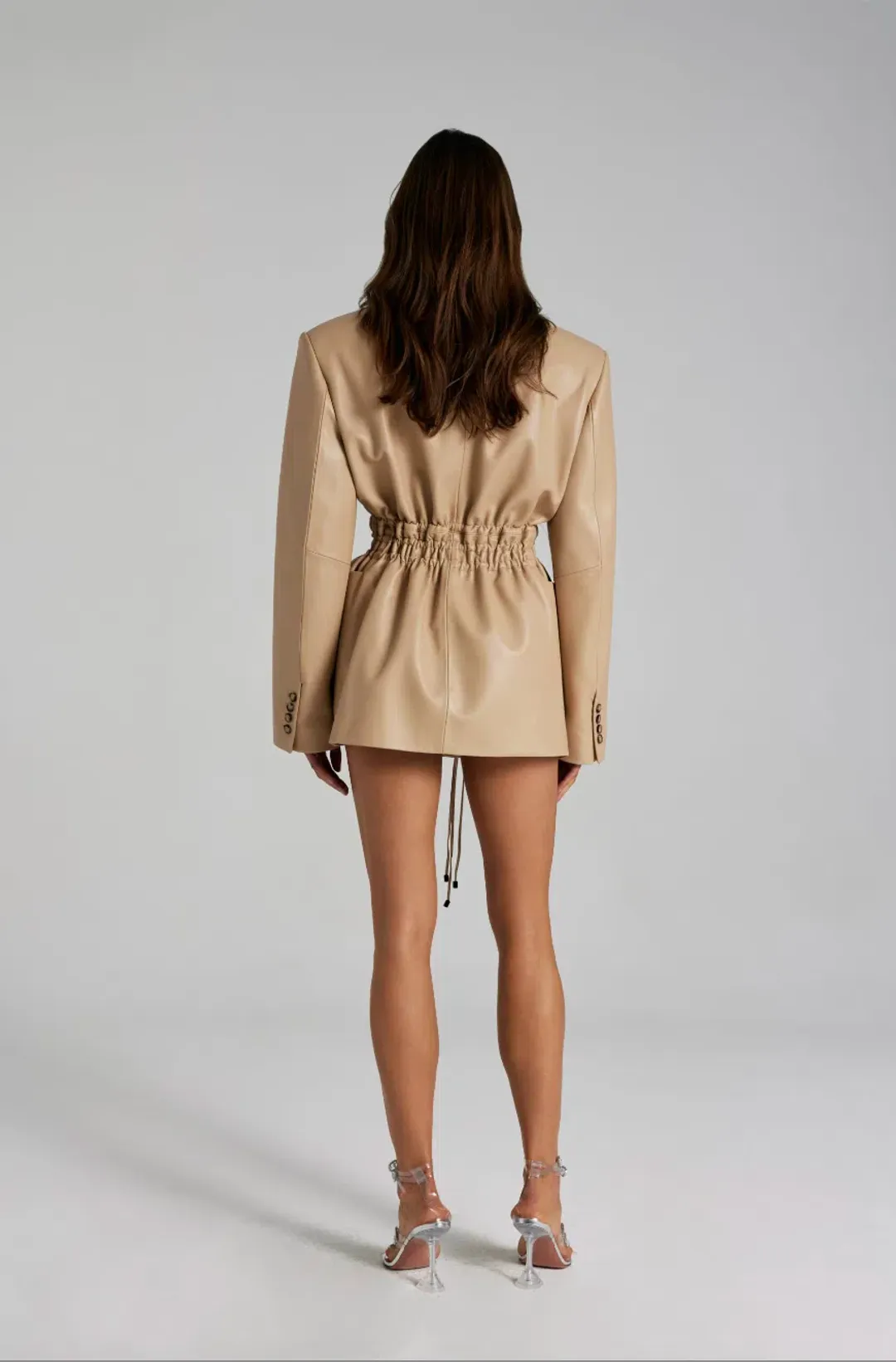 The Mannei Khazali Tailored Leather Blazer Beige Size 8 for rent on The Volte - main image