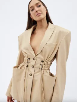 The Mannei Khazali Tailored Leather Blazer Beige Size 8 for rent on The Volte - image 4
