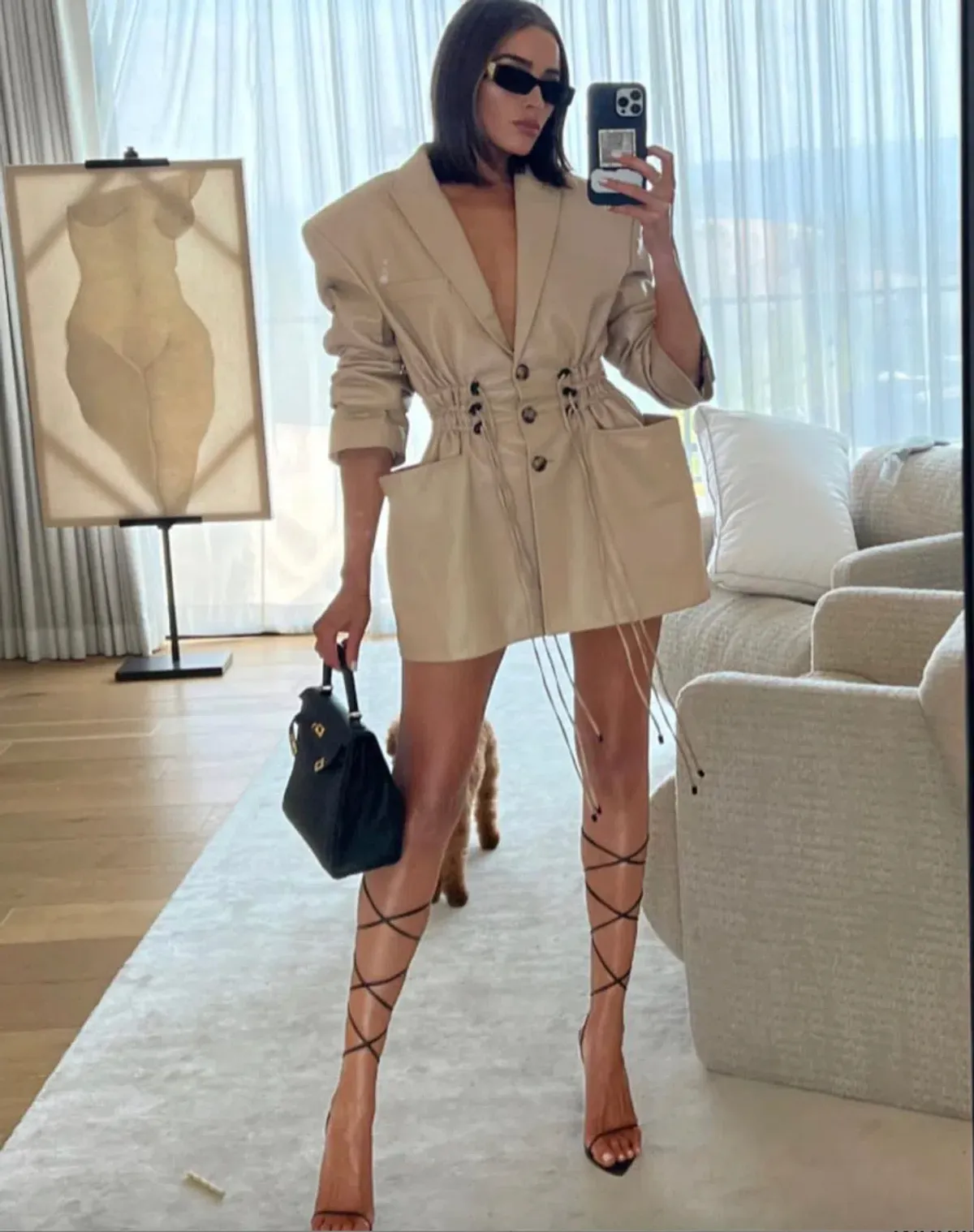 The Mannei Khazali Tailored Leather Blazer Beige Size 8 - Image 11