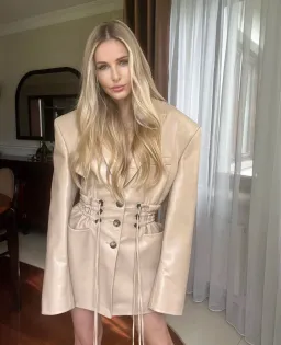 The Mannei Khazali Tailored Leather Blazer Beige Size 8 for rent on The Volte - image 8