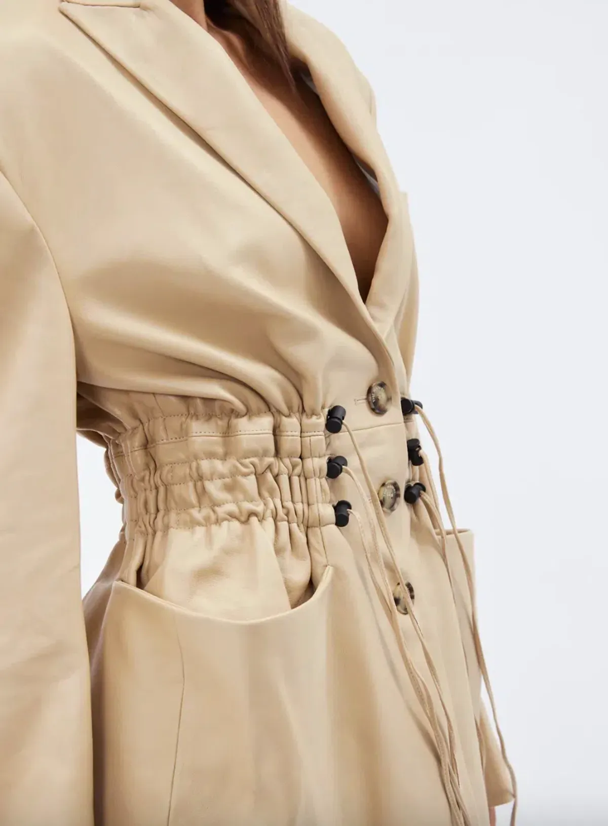 The Mannei Khazali Tailored Leather Blazer Beige Size 8 - Image 7