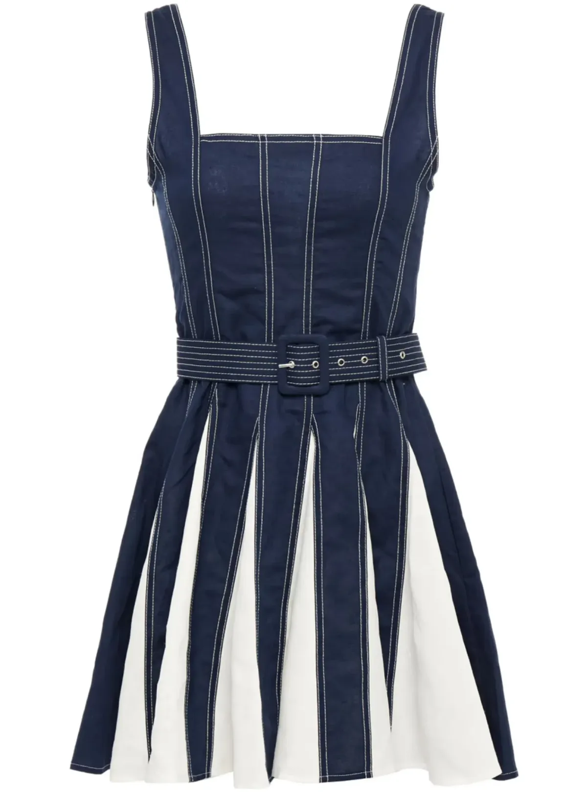 Leo and Lin Belted Two-Tone Linen and Cotton-Blend Mini Dress Multi Size AU 10 - Image 3