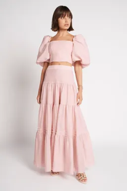 Aje Esme Puff Sleeve Cropped Top and Imprint Maxi Skirt Set Dusty Pink Size 8 for rent on The Volte - image 2