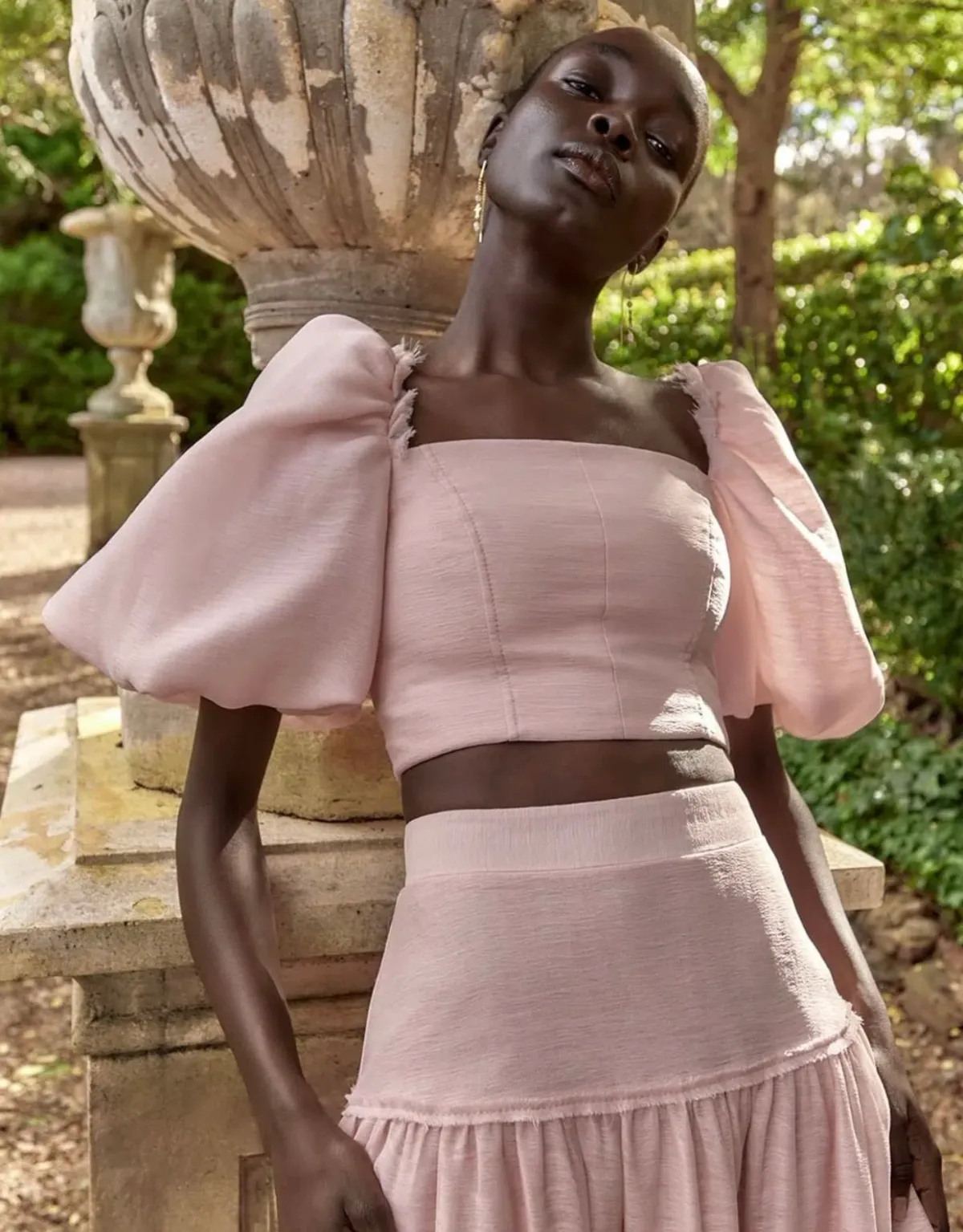 Aje Esme Puff Sleeve Cropped Top and Imprint Maxi Skirt Set Dusty Pink Size 8 - Image 4