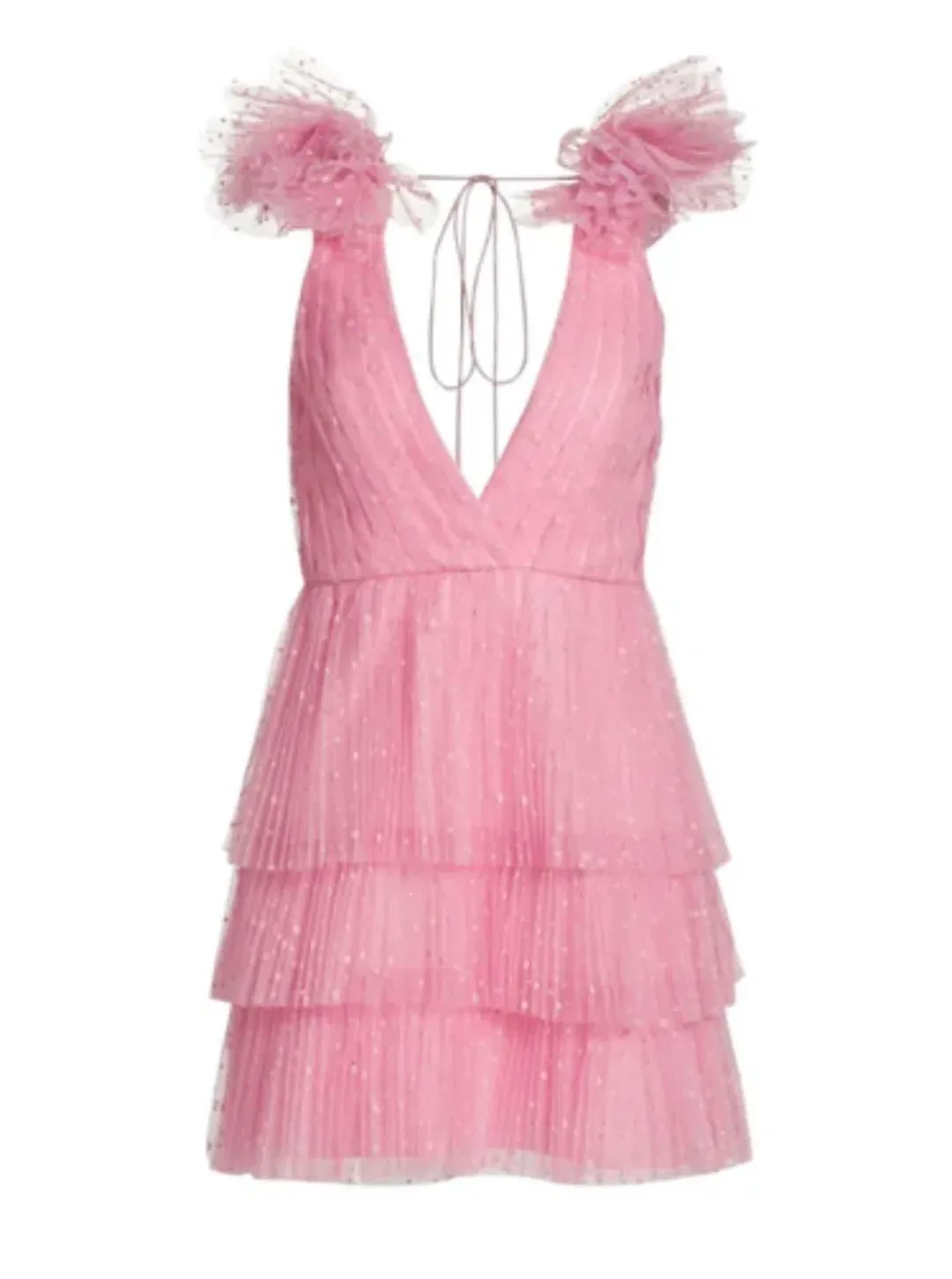 Monique Lhuillier Dotted Tulle Party Dress Bubblegum Pink Size 8 for rent on The Volte - main image