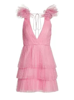 Monique Lhuillier Dotted Tulle Party Dress Bubblegum Pink Size 8 for rent on The Volte - image 5