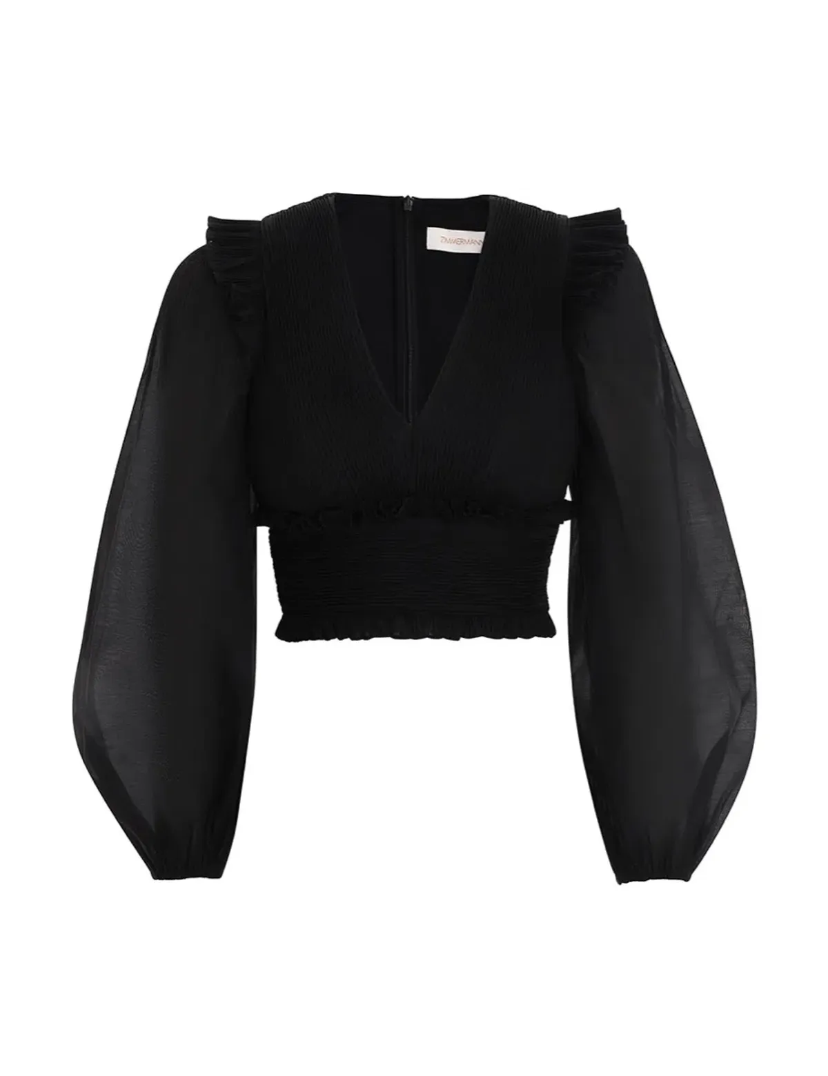 Zimmermann Cropped Ruffled Plissé Organza Top Black Size 8 - Image 2