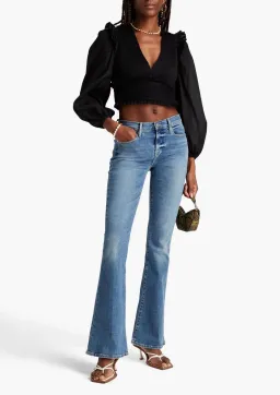 Zimmermann Cropped Ruffled Plissé Organza Top Black Size 8 for rent on The Volte - image 1