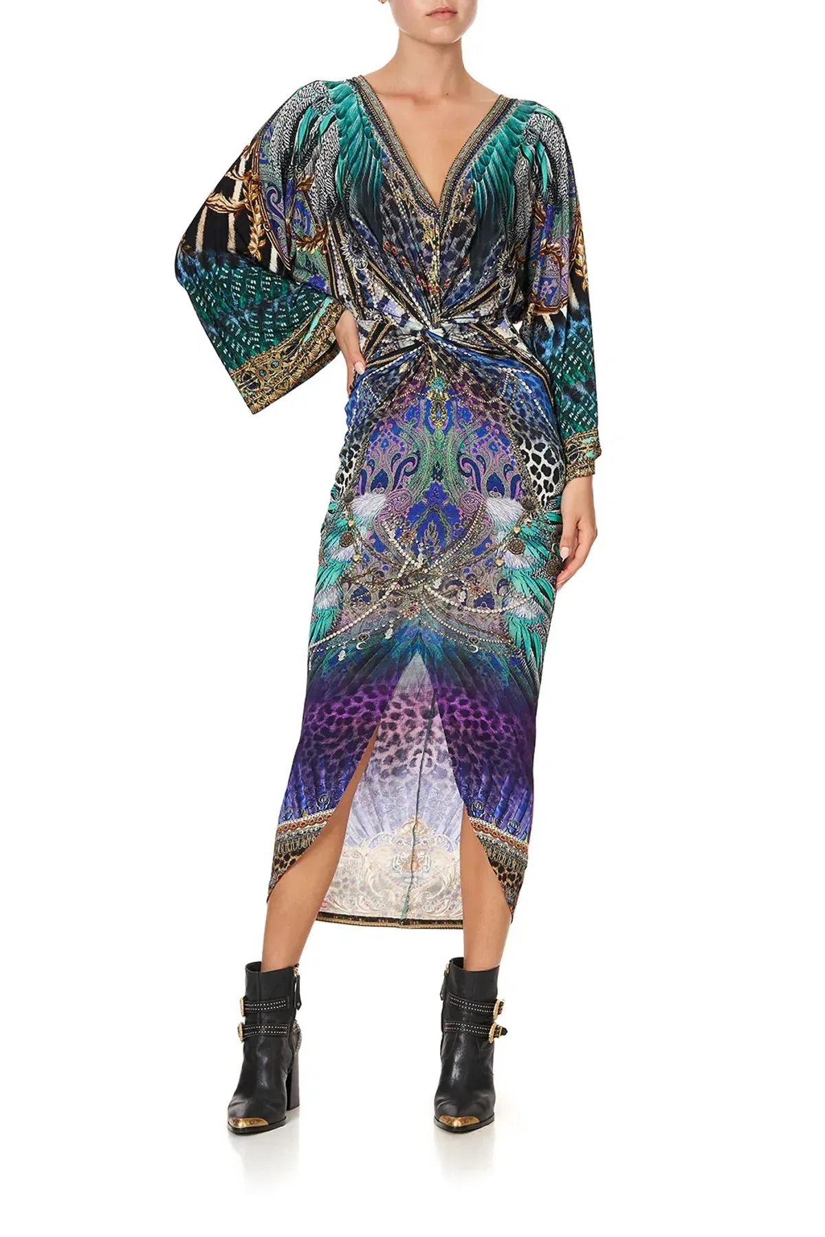 Camilla Animal Army Long Split Front Twist Dress Print XXXL - Image 1