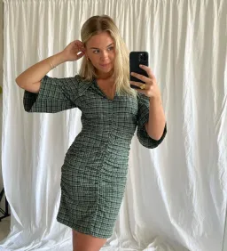 Ganni Seersucker Check Ruched Dress Bay Green Size 14 for rent on The Volte - image 4