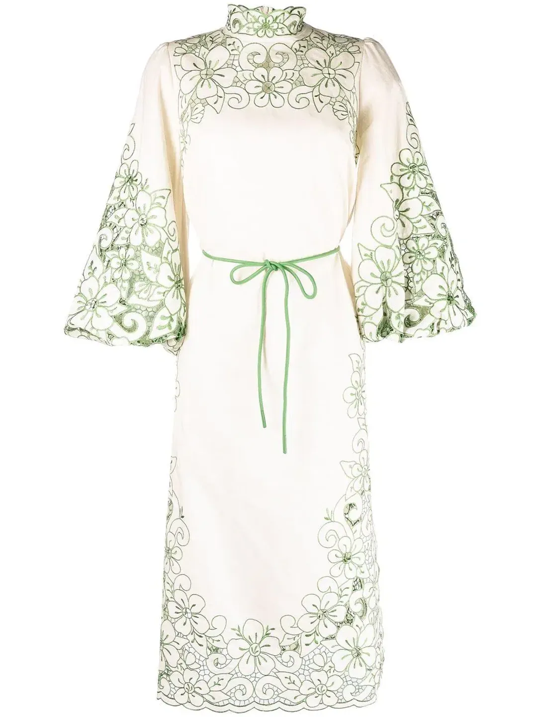 Zimmermann Teddy Floral Midi Dress Cream/Green Size 2 for rent on The Volte - main image