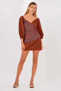 Finders Keepers Yasmin Long Sleeve Mini Dress Black Blossom Print Size 4 for rent on The Volte - image 1