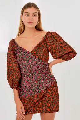 Finders Keepers Yasmin Long Sleeve Mini Dress Black Blossom Print Size 4 for rent on The Volte - image 2