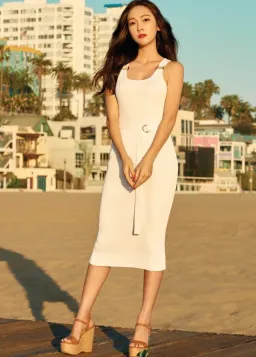 Michael Kors Belted Ribbed Knit Dress White Size M for rent on The Volte - image 3