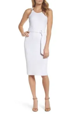 Michael Kors Belted Ribbed Knit Dress White Size M for rent on The Volte - image 2