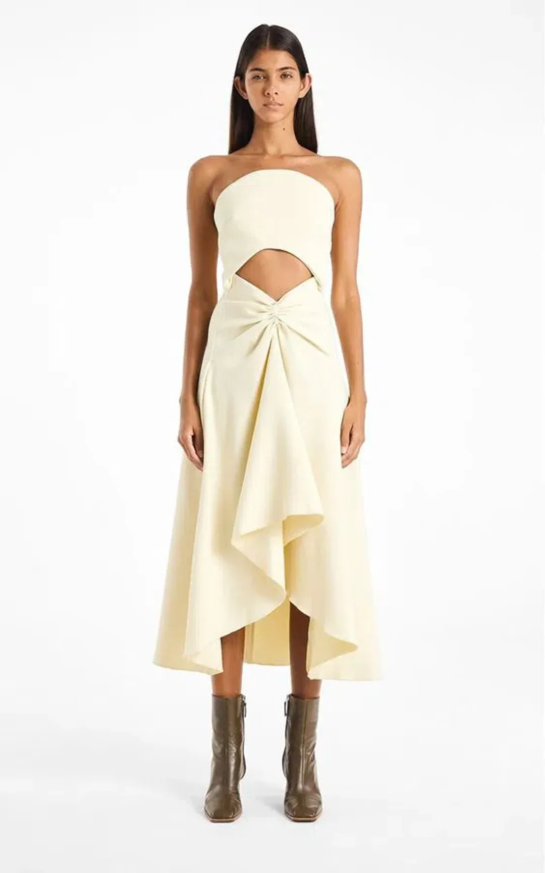 Dion Lee Pierced Crepe Concave Midi Dress Yellow Size 4 for rent on The Volte - main image