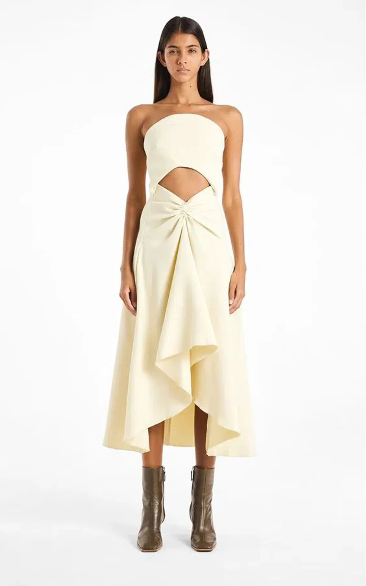 Dion Lee Pierced Crepe Concave Midi Dress Yellow Size 4 - Image 1