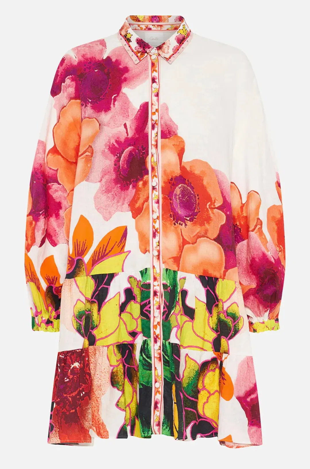 Camilla Pretty As A Poppy Tiered Shirt Dress Print Size L for rent on The Volte - main image