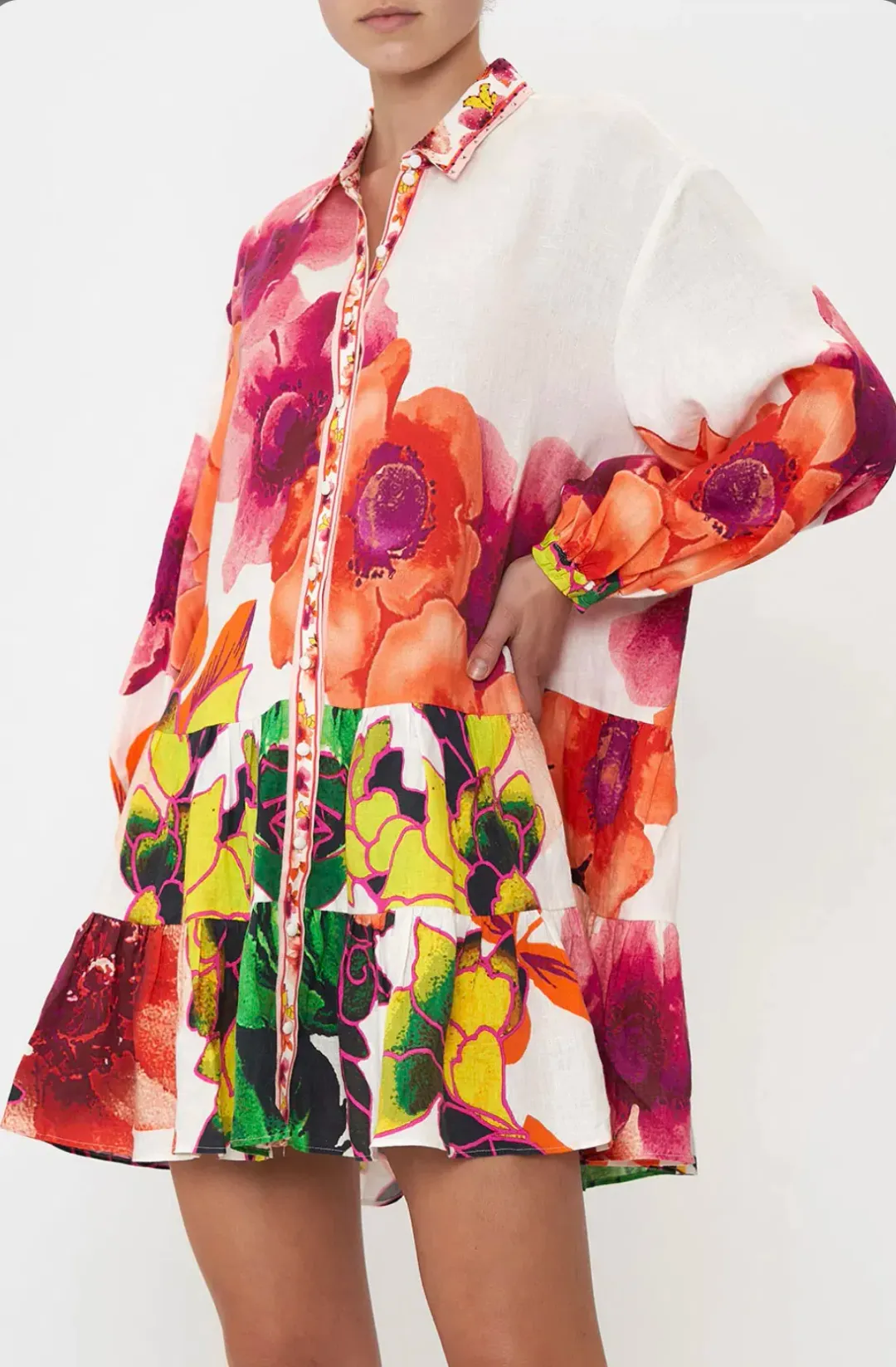 Camilla Pretty As A Poppy Tiered Shirt Dress Print Size L for rent on The Volte - main image