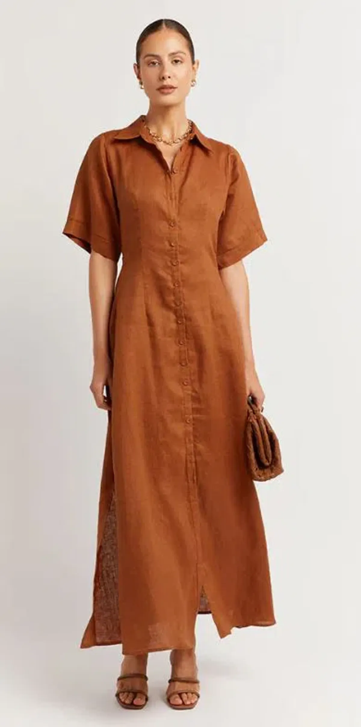 DISSH Darby Linen Shirt Midi Dress Spice Size 10 - Image 6