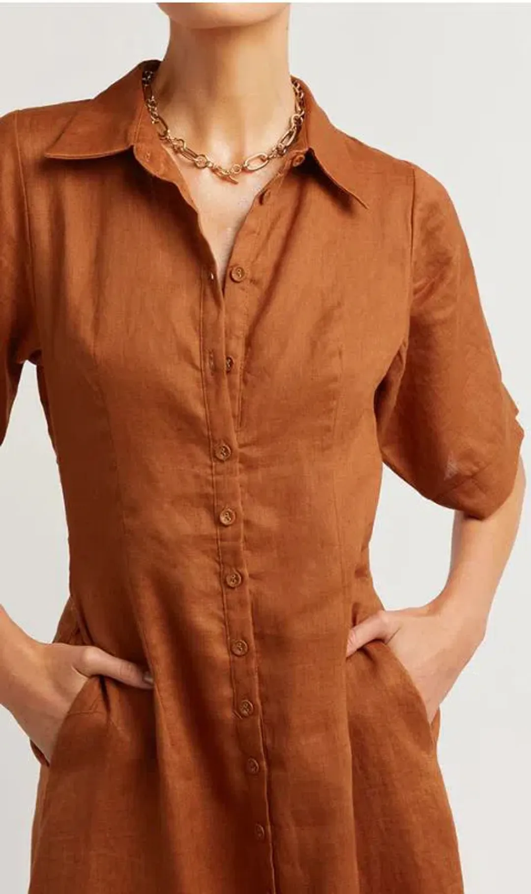 DISSH Darby Linen Shirt Midi Dress Spice Size 10 for rent on The Volte - main image