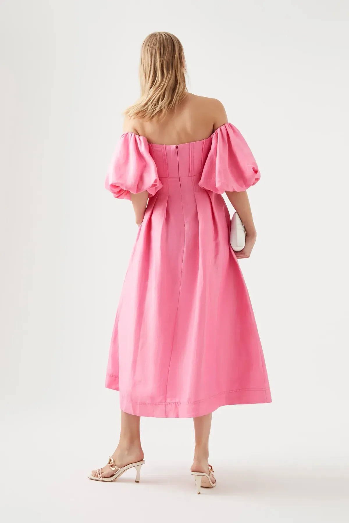 Aje Eugenie Off Shoulder Midi Dress Pink Size AU 12 - Image 2