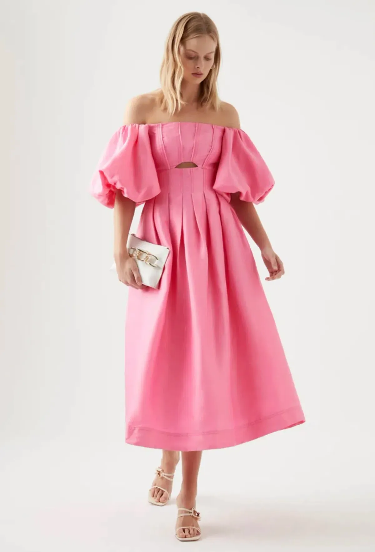 Aje Eugenie Off Shoulder Midi Dress Pink Size AU 12 - Image 1
