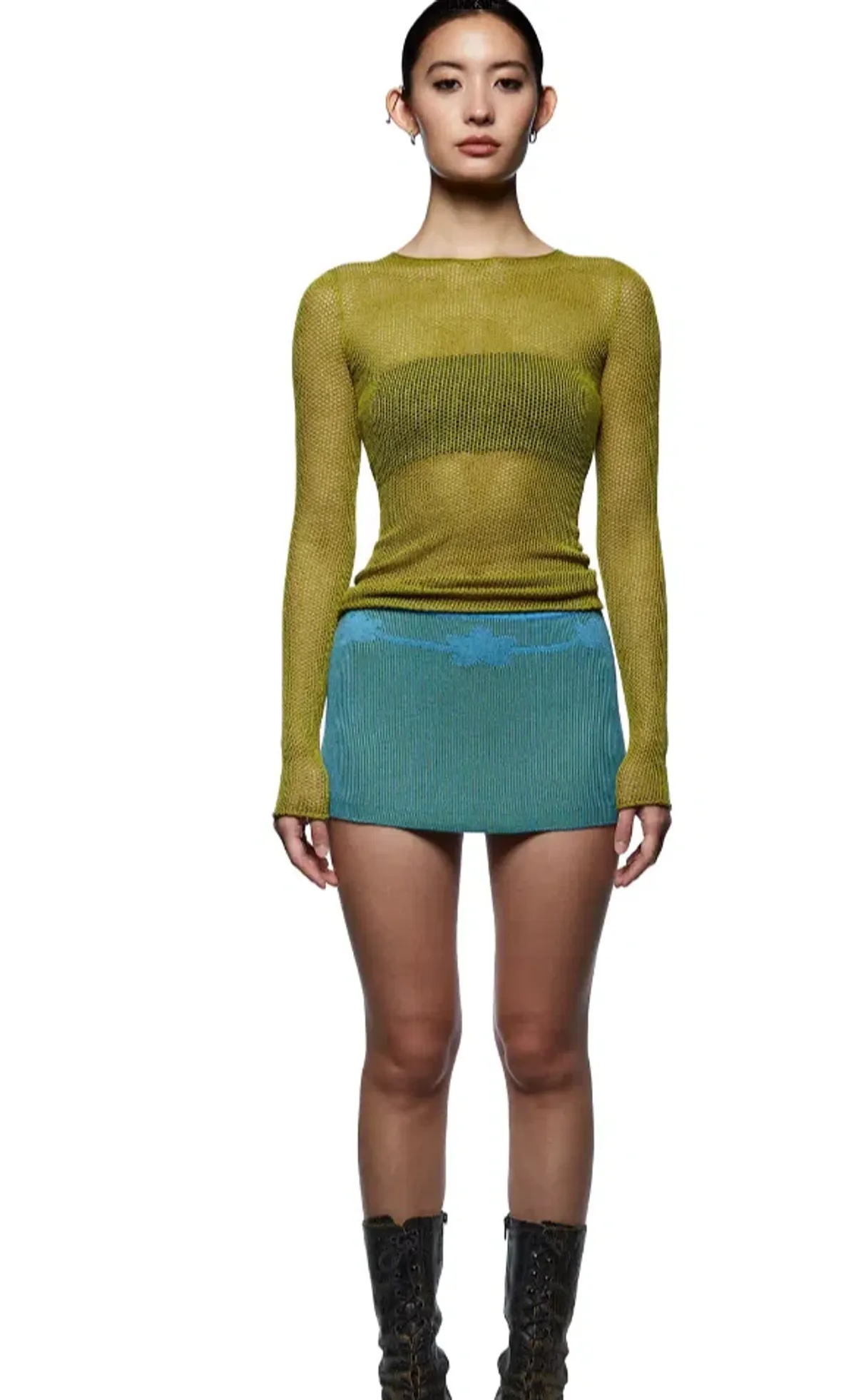 Tank Air Studio Hot Mesh Top and Lotus Mini Skirt Green/Blue Size AU 6 for rent on The Volte - main image