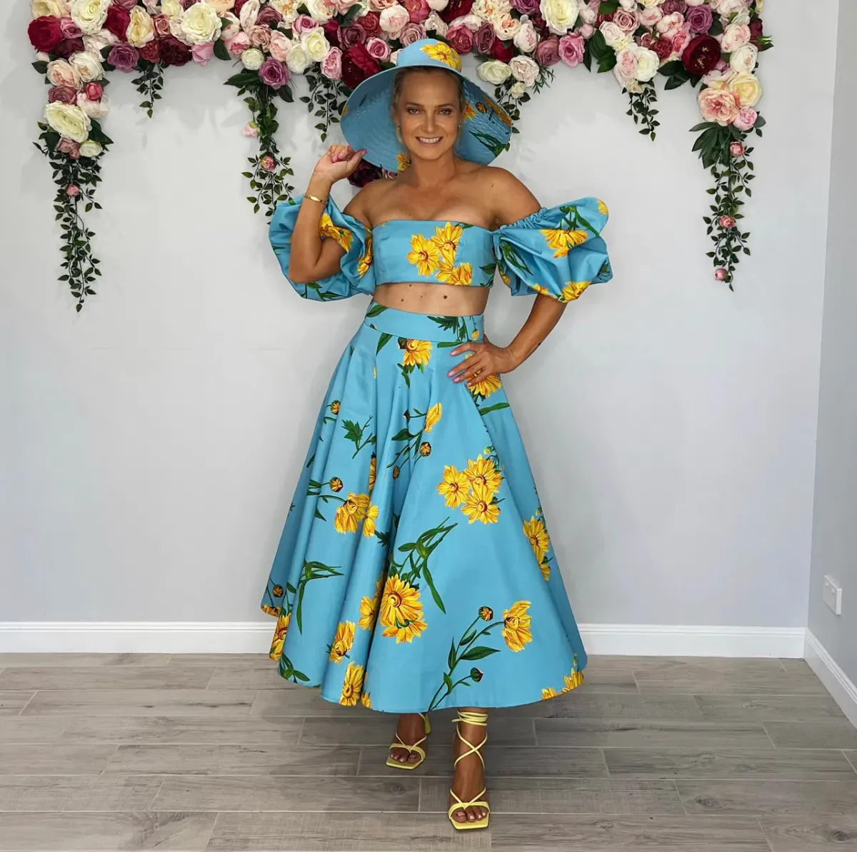 Leo and Lin Bleu Marguerite Puff Top & Maxi Skirt Set Print Size 10 - Image 7