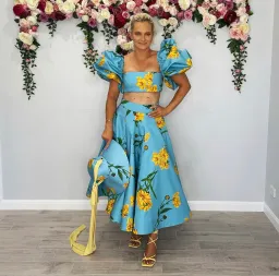 Leo and Lin Bleu Marguerite Puff Top & Maxi Skirt Set Print Size 10 for rent on The Volte - image 8