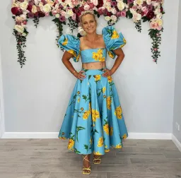 Leo and Lin Bleu Marguerite Puff Top & Maxi Skirt Set Print Size 10 for rent on The Volte - image 3